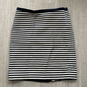 LOFT Navy Blue and Cream Textured Striped Pencil Work Skirt
